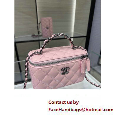 chanel Shiny Crumpled Calfskin, Strass  &  Ruthenium-Finish Metal Clutch with Chain AP3593 pink 2023